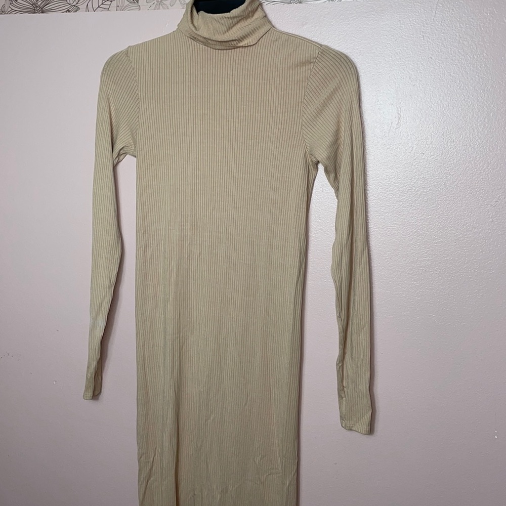 ✅ Enza Costa Ribbed Turtle Neck Dress Nude